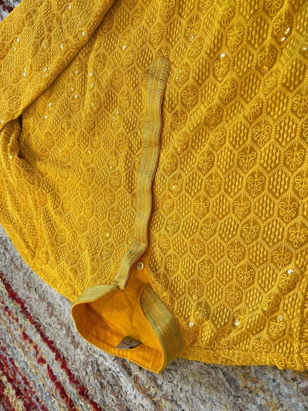 Manyavar Yellow Chikankari Embroidered Kurta Size 38/M Worn Once Retails $190